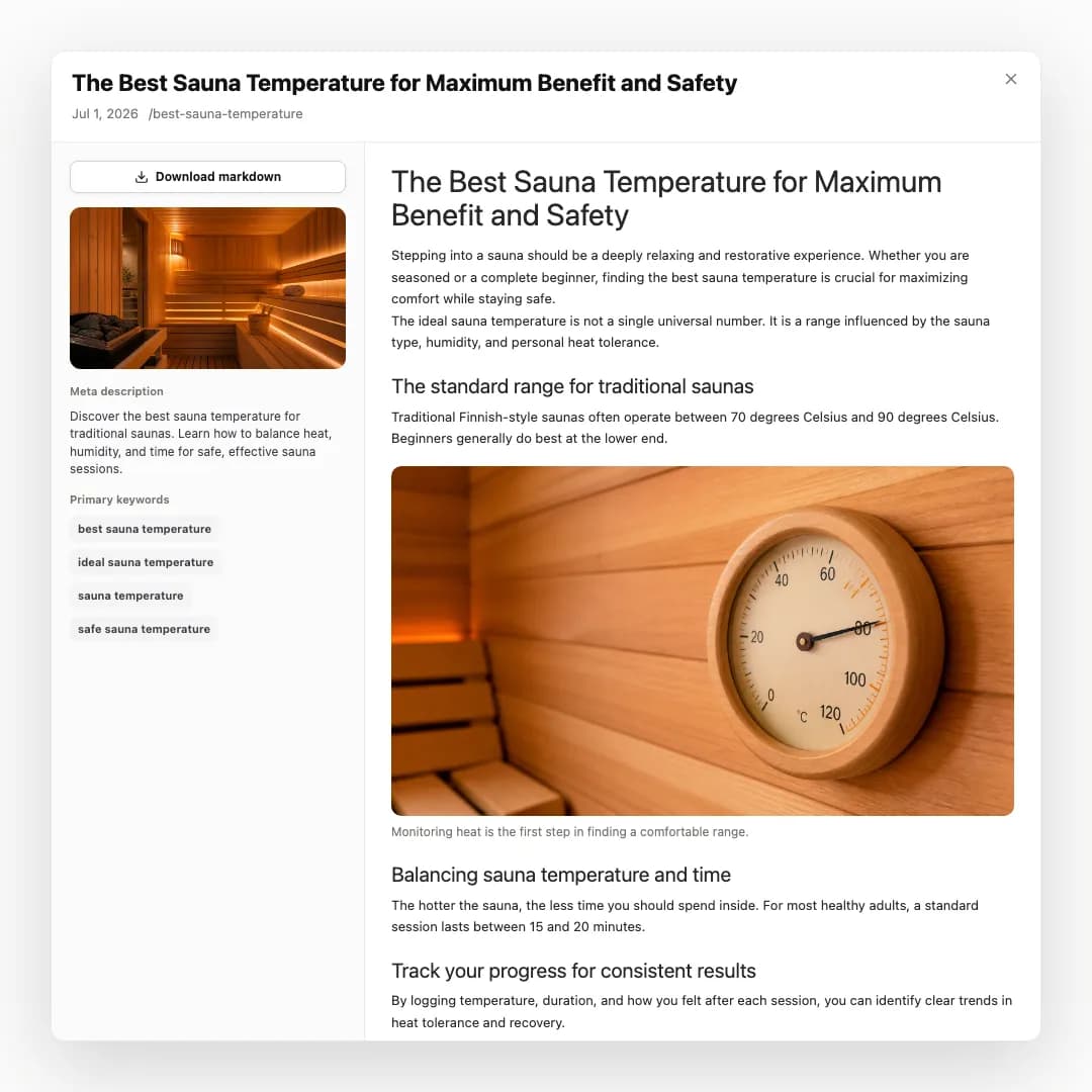 RankWorker article preview screen with generated article content